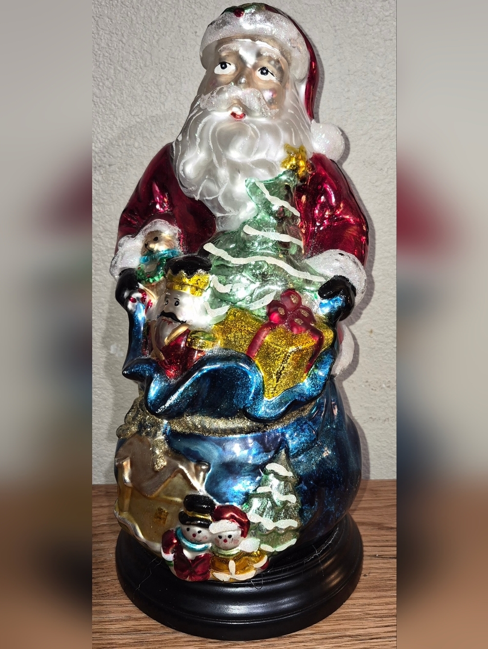 Vintage Hand Painted Large 14" Glass Santa Figurine Christmas Holiday Decor Rare